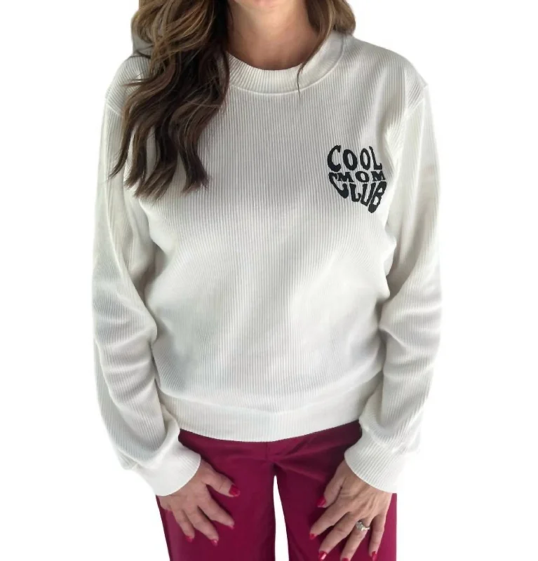 Cool Mom Club Ribbed Sweatshirt In White