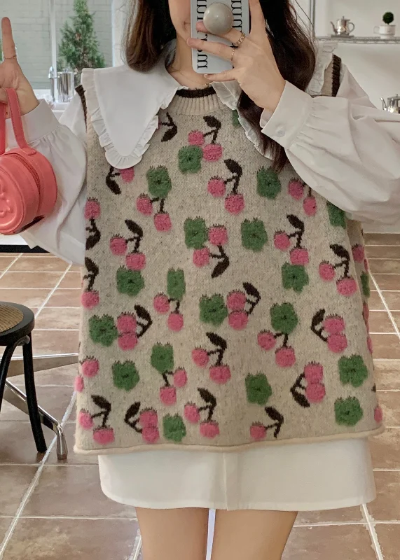 Fashion Pink O Neck Jacquard Patchwork Knit Vest Sleeveless