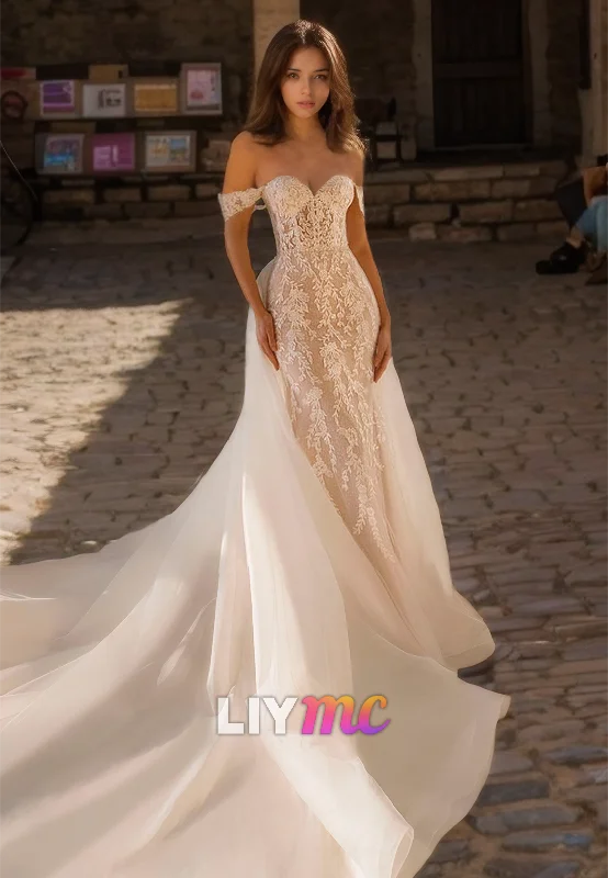 Sweetheart Strapless Lace Appliques Mermaid Wedding Dress