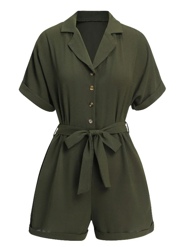 Green 1950s Waist Tie Lapel Romper