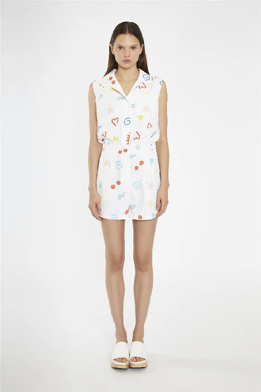 Vacation-Print Collared Playsuit