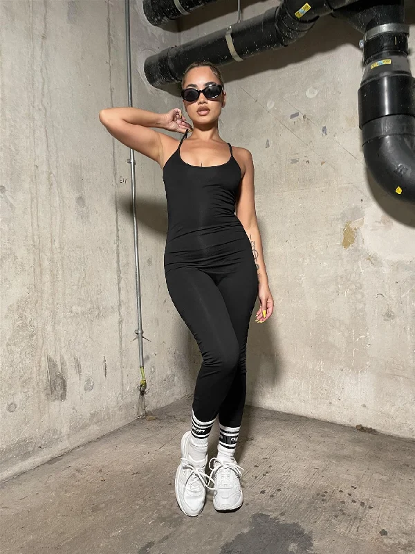 Black Scoop-Neck Full-Body-Unitard