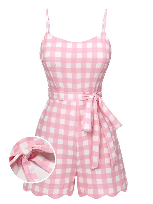 Pink 1950s Plaid Spaghetti Strap Romper