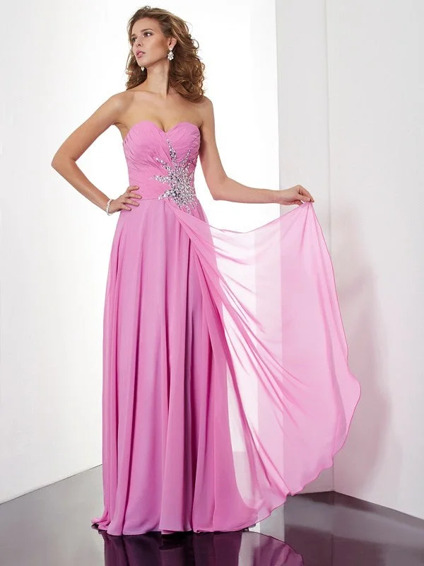 A-Line/Princess Sweetheart Sleeveless Ruched Long Chiffon Dresses