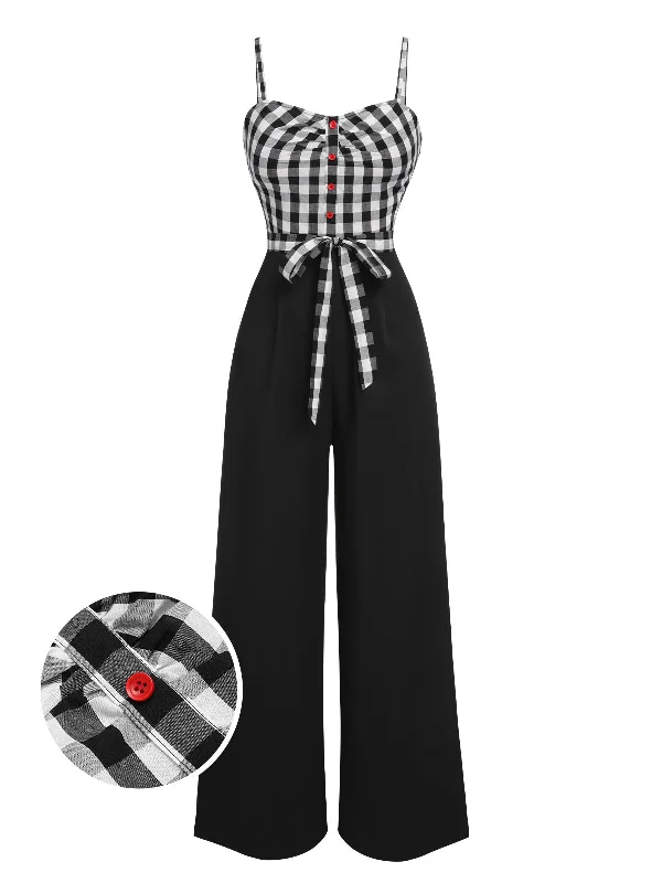 Black 1940s Plaid Patchwork Suspender Jumpsuit