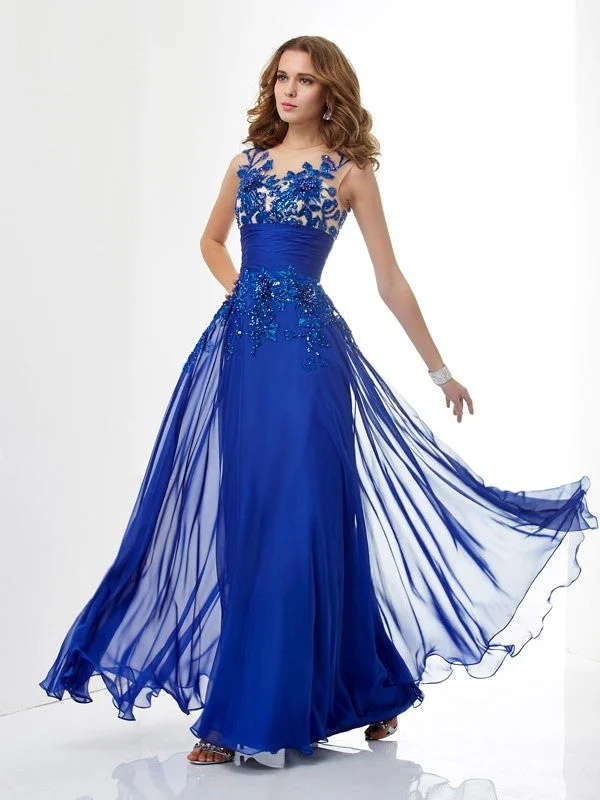 A-Line/Princess High Neck Sleeveless Beading Long 30D Chiffon Dresses