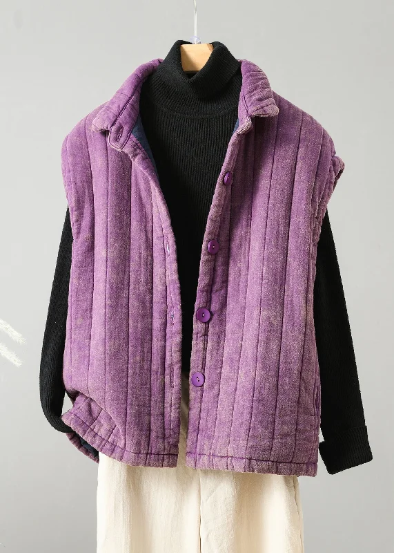 Vintage Purple Button Patchwork Fine Cotton Filled Vest Sleeveless