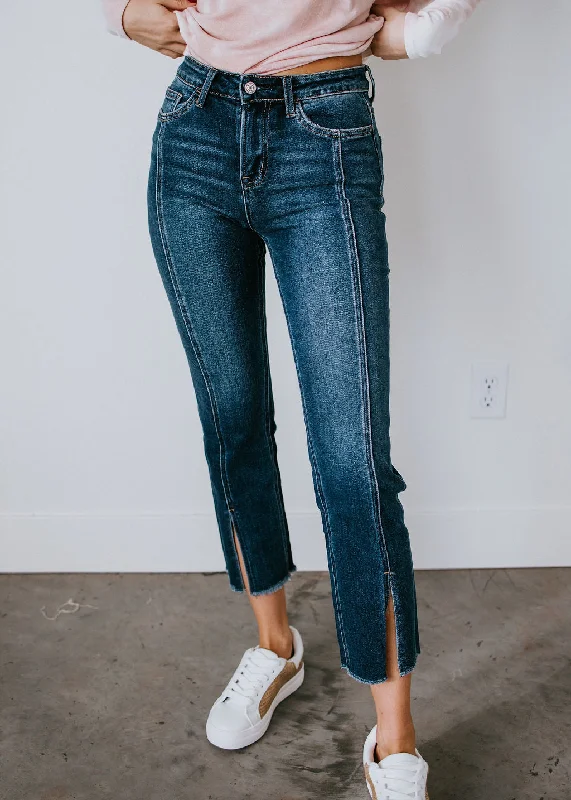 Misty Front Slit Straight Jean