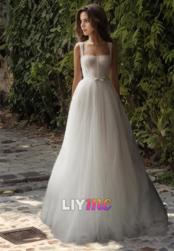 Sweetheart Straps Sleeveless Tull Ball Gown A-Line Wedding Dress