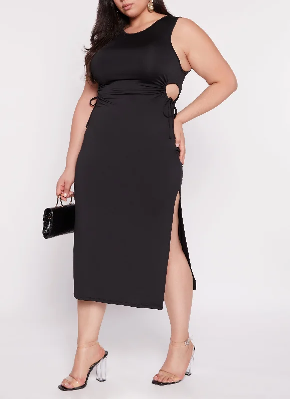 Plus Size Drawstring Cut Out Tank Dress