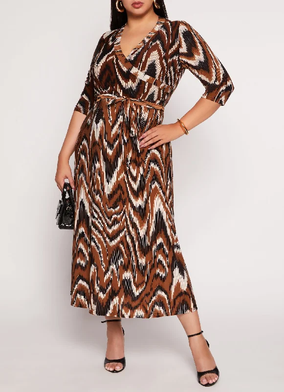 Plus Size Psychedelic Print Faux Wrap Dress