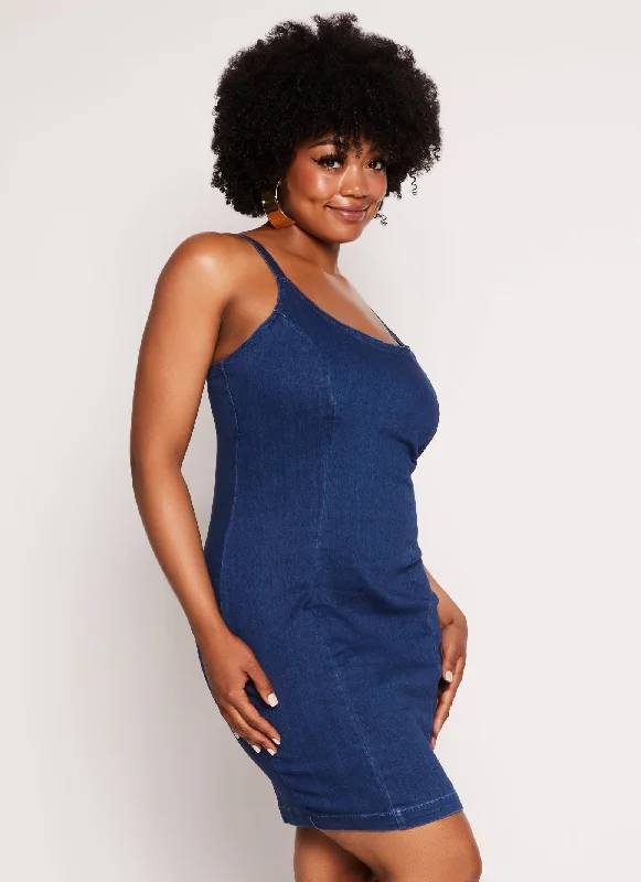 Plus Size Denim Zip Back Cami Dress