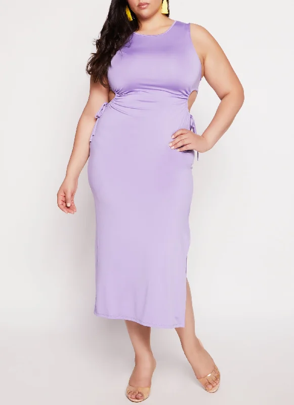 Plus Size Drawstring Cut Out Tank Dress