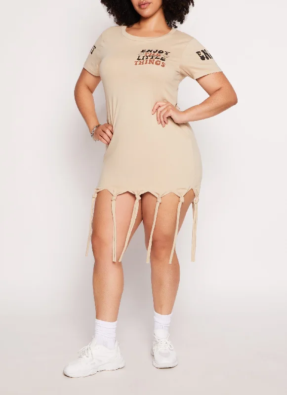 Plus Size Enjoy The Little Things Knot Fringe Dress