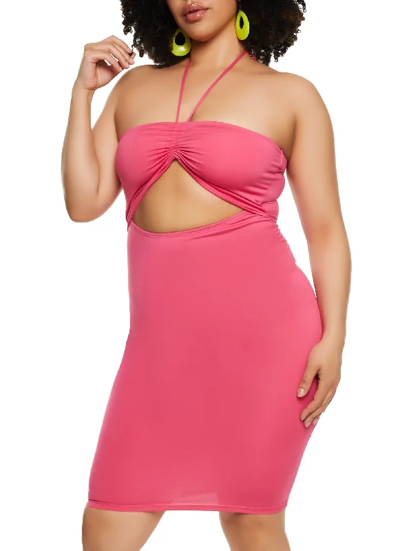 Plus Size Almost Famous Cut Out Halter Dress