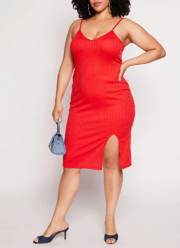 Plus Size Ribbed V Neck Cami Dress