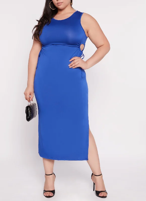 Plus Size Drawstring Cut Out Tank Dress