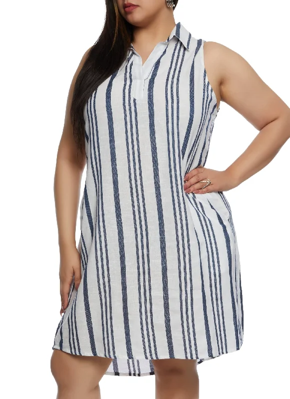 Plus Size Sleeveless Striped Shift Dress