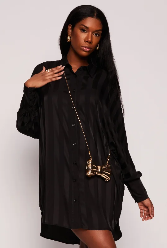 Shadow Stripe Button Front Shirt Dress