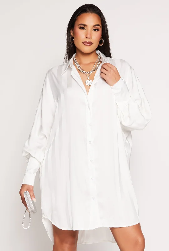 Shadow Stripe Button Front Shirt Dress