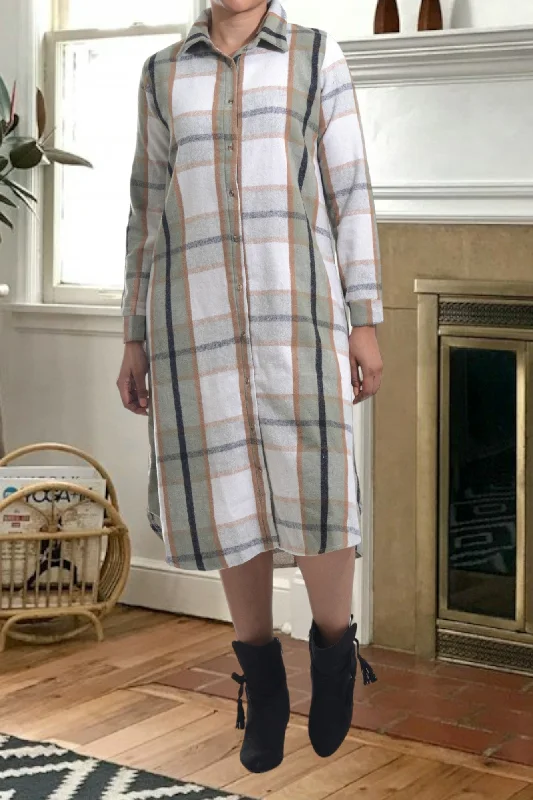 Sage And Brown Check Shirt Dress