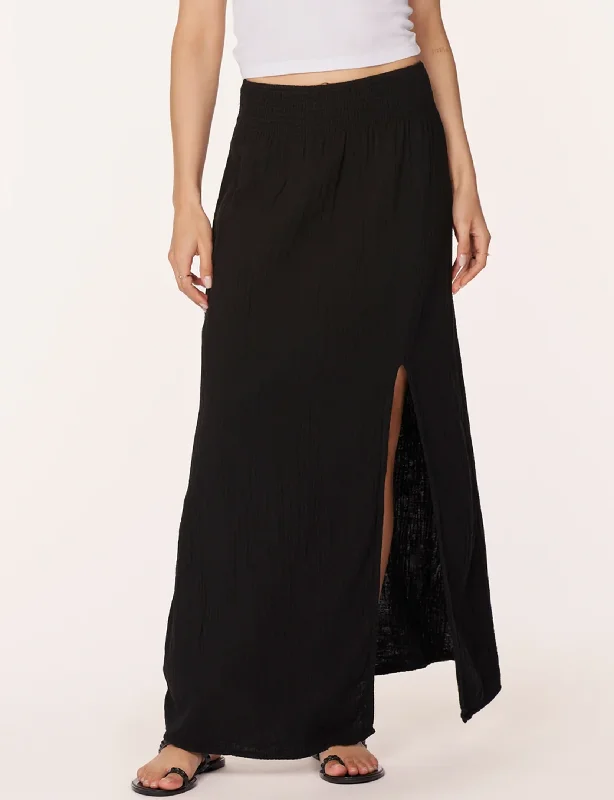 Front Slit Maxi Skirt, Black