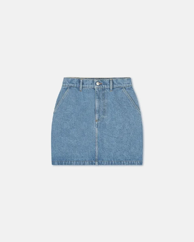 Zazou - Denim And Regenerated Leather Mini Skirt - Mid Blue