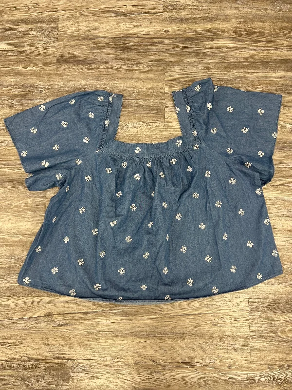 Top Short Sleeve By Draper James In Blue & White, Size: 2x