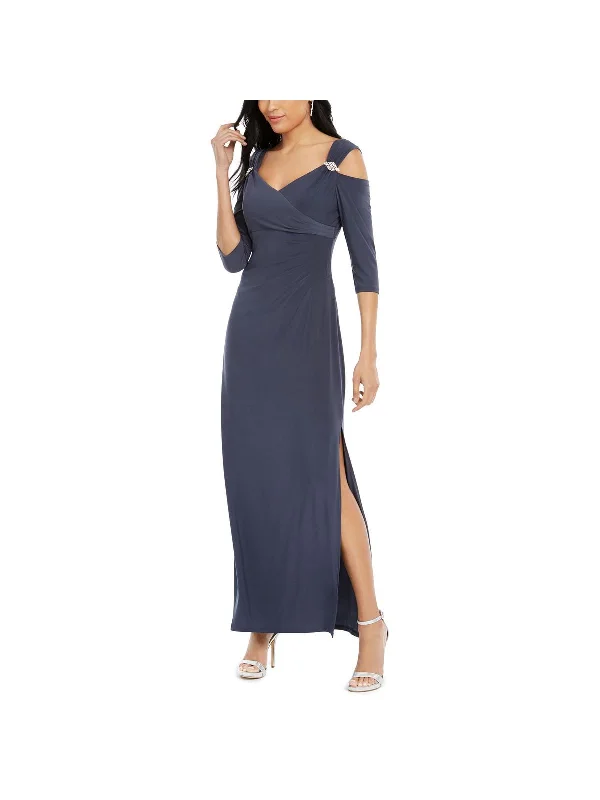 Womens Embellished Cold Shoulder Evening Dress