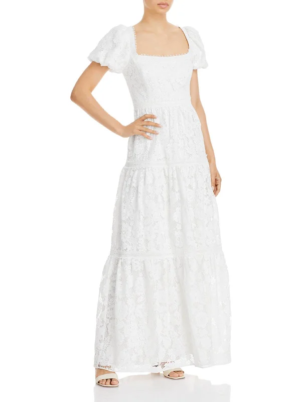 Womens Lace Tiered Evening Dress