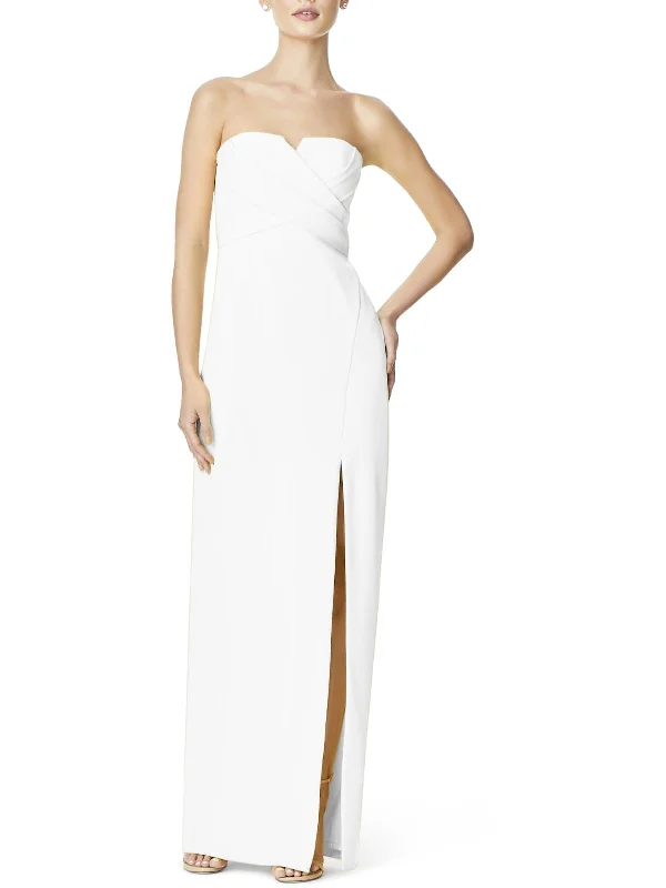 Womens Split-Neck Crepe Evening Dress