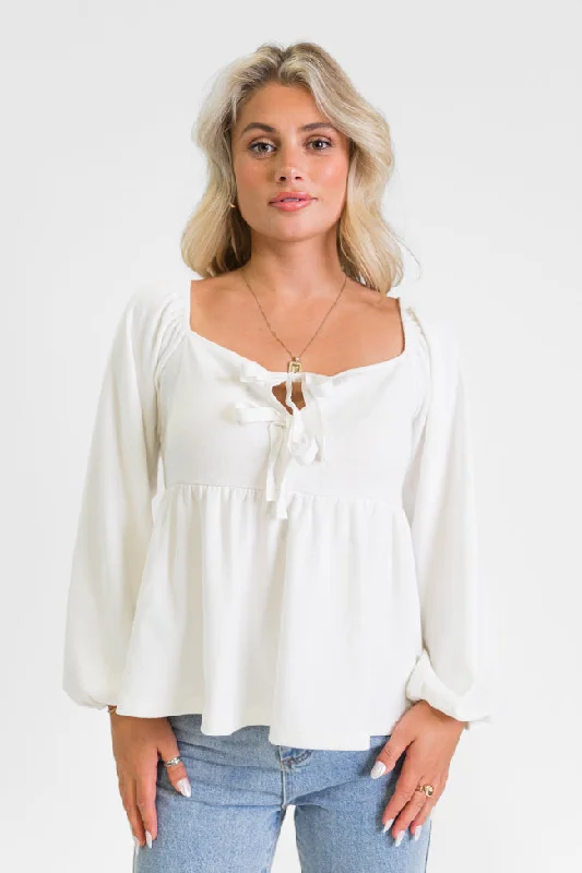 Always Ready Ivory Tie Front Knit Top