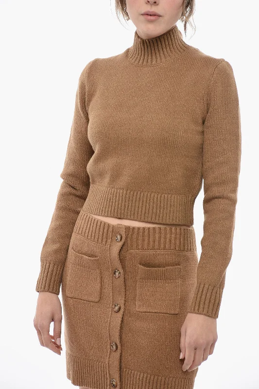 Burberry Turtleneck Cotton Blend Crop Sweater