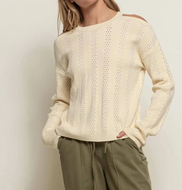 Cold Shoulder Sweater In Beige