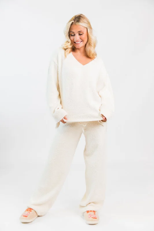 Dawn Ivory Fuzzy V-neck Sweater SALE