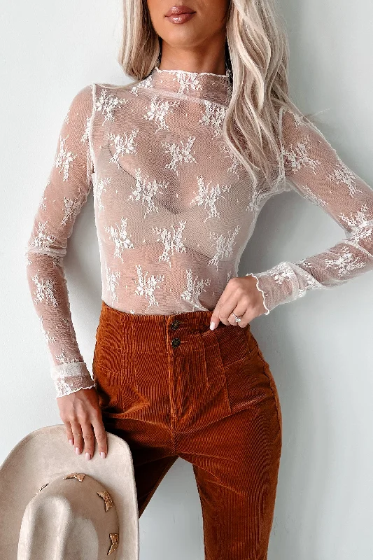 Living For The Likes Lace Long Sleeve Top (Ecru)