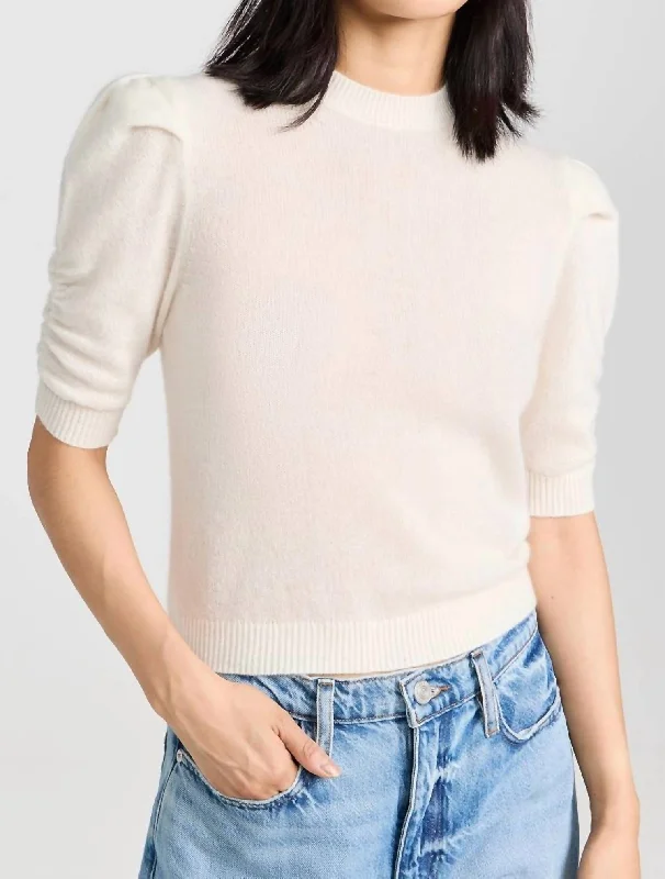 Ruched Sleeve Cashmere Sweater In Cream