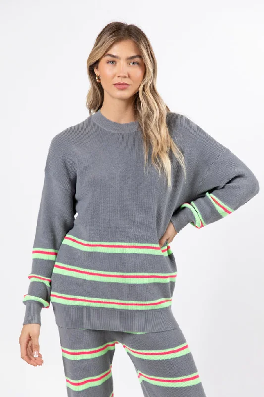 Seeing Stripes Pink and Green Striped Sweater SALE