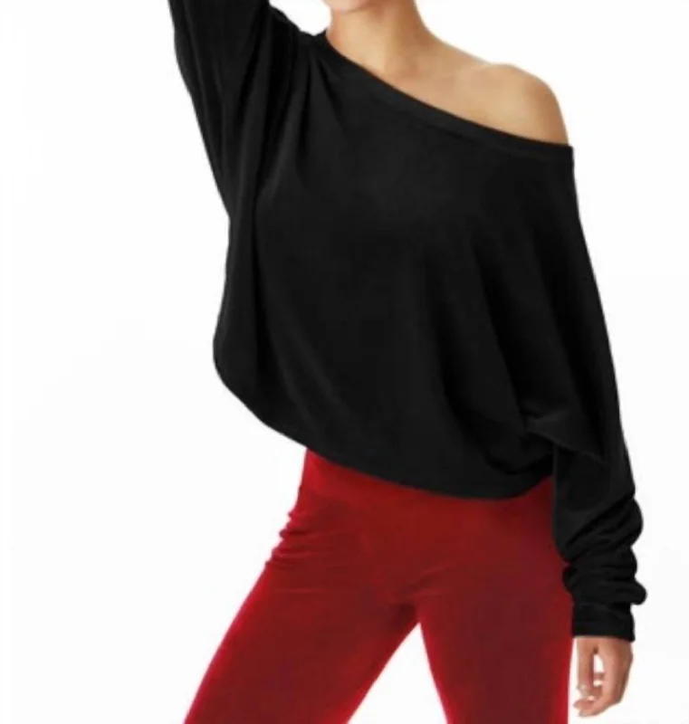 Velour Dolman Pullover In Black