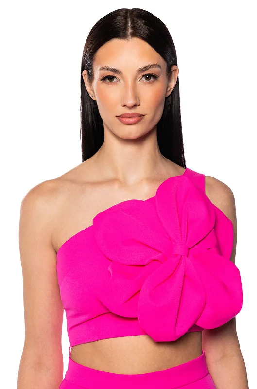 AZALEA ASYMMETRIC APPLIQUE CROP TOP IN PINK