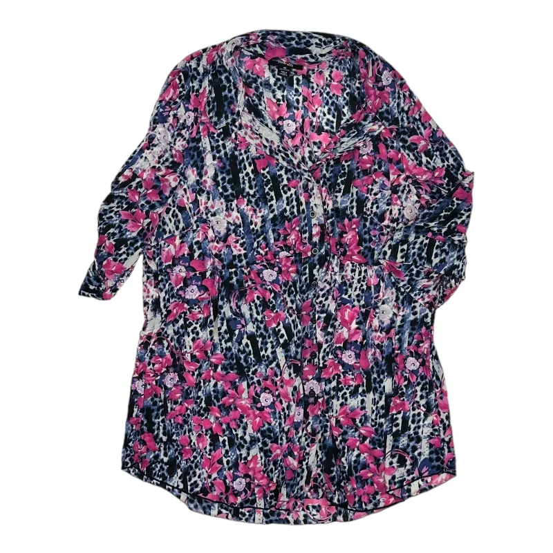 BLUE & PINK TOP 3/4 SLEEVE by STYLE AND CO COLLECTION WOMEN Size:3X