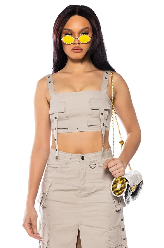 DOWN FOR ANYTHING CARGO CROP TOP