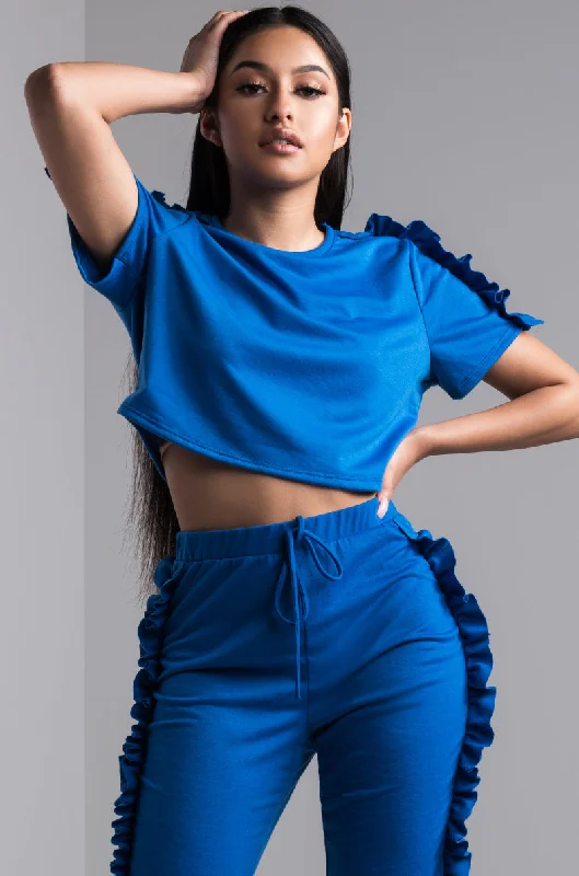 GOING TO BE ALRIGHT RUFFLE CROP TOP ROYAL