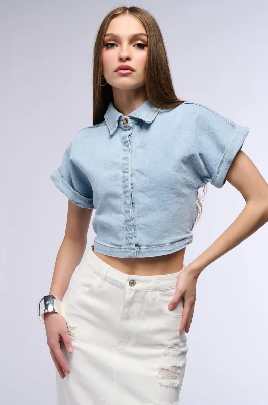 NOT IN THE MOOD CROPPED DENIM SHIRT