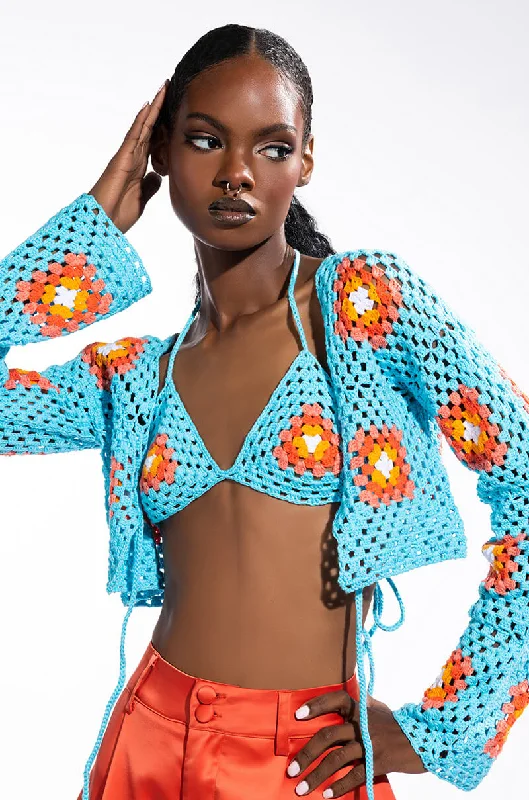 SEYCHELLES SUN CROPPED CROCHET CARDIGAN SET