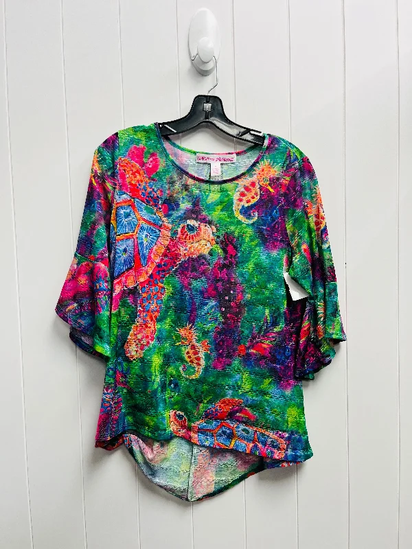 Top 3/4 Sleeve By Leoma Lovegrove In Green & Orange, Size: M