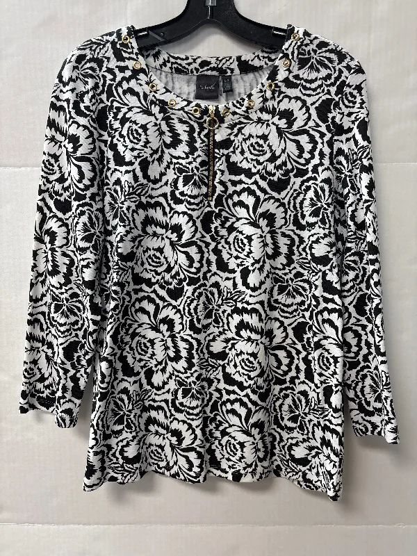 Top 3/4 Sleeve By Rafaella In Black & White, Size: L