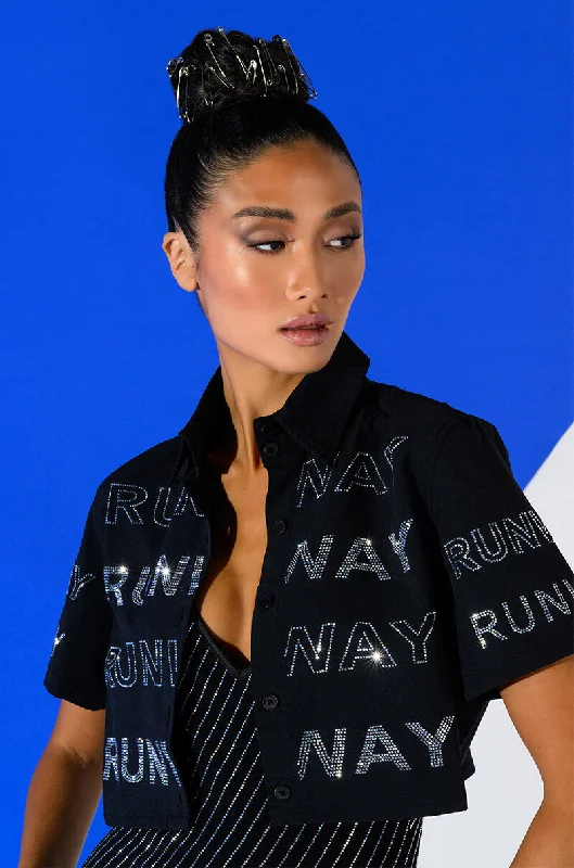 WALK THE WALK RHINESTONE CROPPED SHIRT